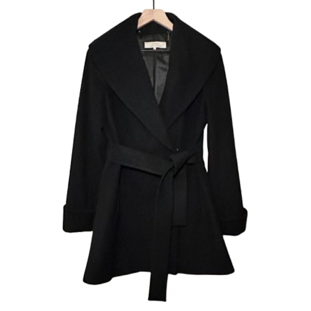 Women's 6 Trina Turk Black Wrap Peacoat with attached Belted Straps